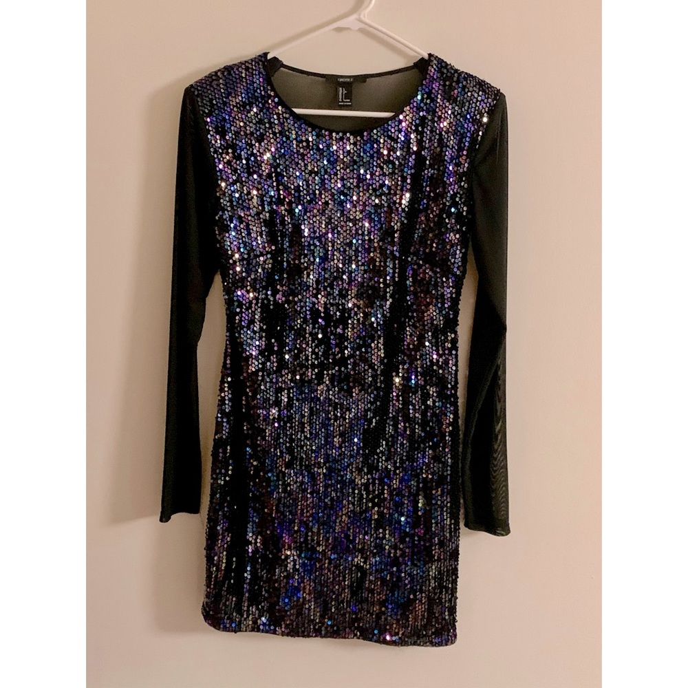 Black Mesh Mini Sequin Dress